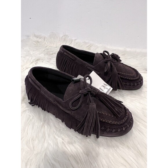 ZARA Woman NWT SS25 Brown Suede Fringe Loafers Shoes Size US 6 EU 36 3507/510 - Picture 6 of 15